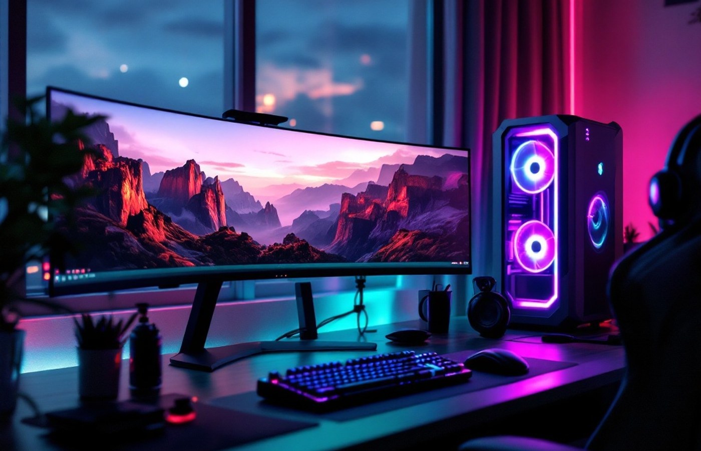 A finished gaming setup running at full tilt