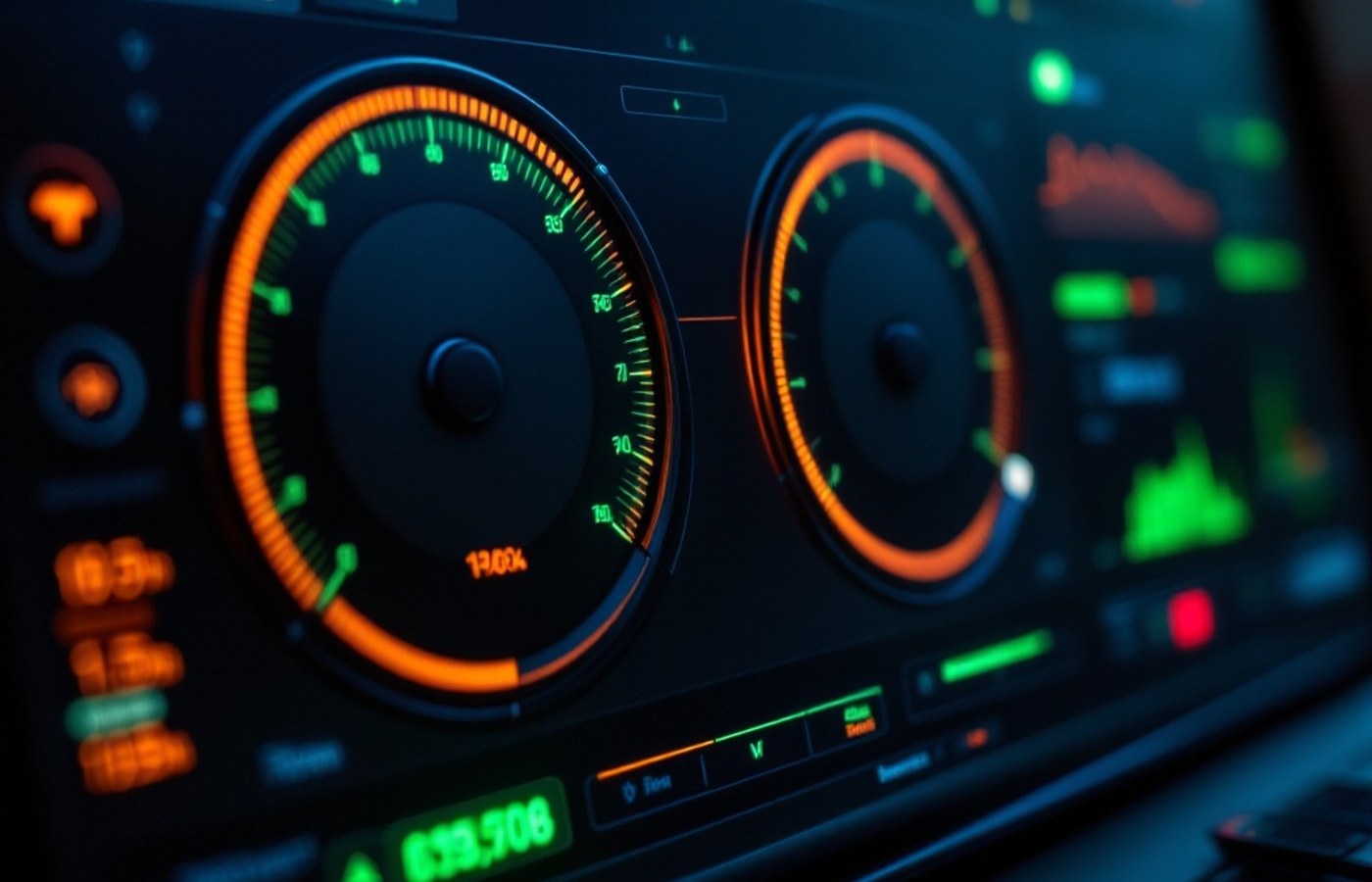 Afterburner's twin dials reporting clock speed and temperature